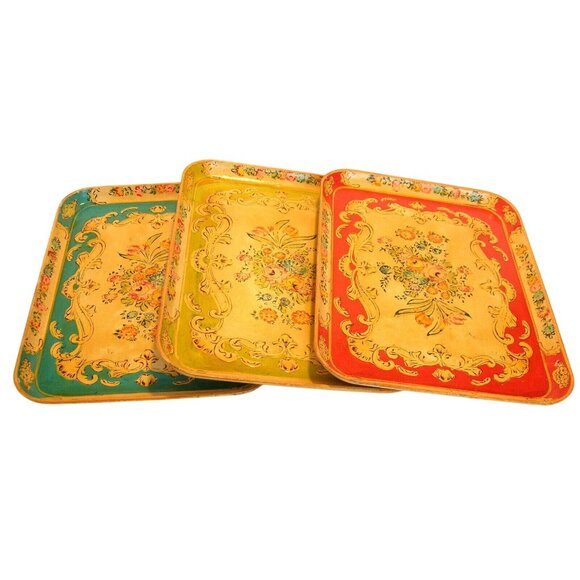 Vintage Other - Occupied Japan Paper Mache Trays, Set of Three Large Trays